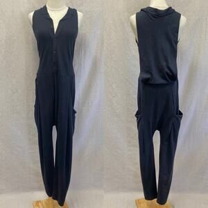 Osklen black sleeveless‎ henley Pique knitted weave harem jumpsuit size small